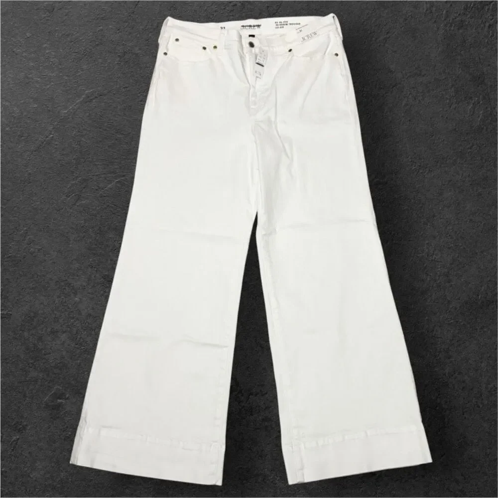 J. Crew High-rise denim trouser jean White Wide Leg Minimalist Size 33 NWT CH679